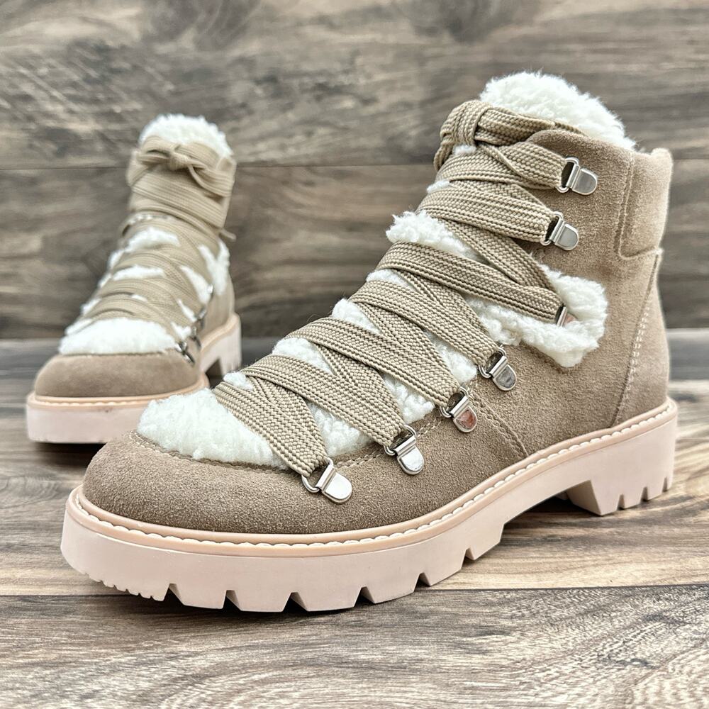 NEW Dolce Vita Pace 8 Faux Shearling Trim Lug Sole Suede Hiker Ankle Boots - Picture 4 of 12